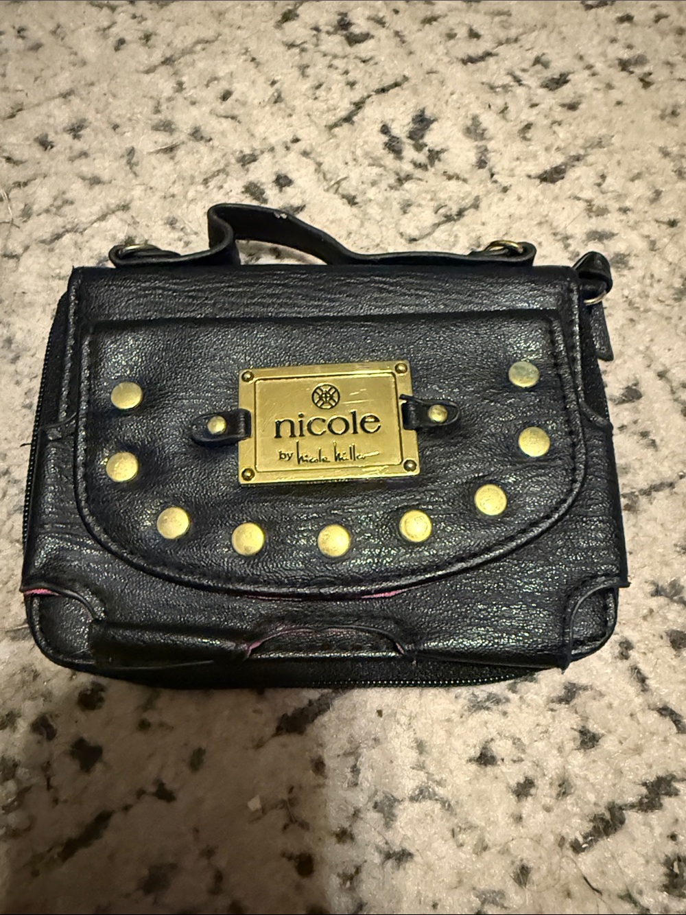 Nicole by Nicole Miller Black Mini Satchel with Gold Studs